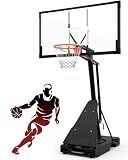 PIZZELLO Basketball Hoop Outdoor 52 Inch Shatterproof PC Backboard, 4.36-10FT Stepless Adjustable Height, Portable Basketball Hoop for Kids/Teens/Adults in Backyard, Driveway and Indoor