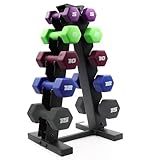 CAP Barbell 100 LB Set of Neoprene Dumbbells with Rack Color Series | 5, 8, 10, 12 and 15 LB pairs