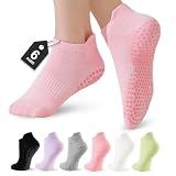 Veymitour 6 Pairs Pilates Socks for Women, Grip Yoga Socks Crew Grippy Non Slip for Barre, Ballet, Dance & Hospital
