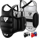 RDX Boxing Chest Guard Reversible, Kickboxing MMA Muay Thai Body Protector, Sparring Training Punching, Adjustable Shield, Martial Arts Upper Belly Rib Pad, Taekwondo Vest (Black, L/XL)