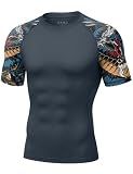 Roadbox Men's BJJ Rash Guard Short Sleeve, UPF 50+ Jiu Jitsu Compression Base Layer Swim Shirts for MMA No Gi Surfing