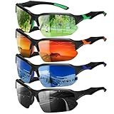 GGSTDDUP 4 Pack Polarized Sports Sunglasses for Men & Women | UV Protection Lightweight Wraparound Sunglasses for Cycling, Driving, Fishing, Running, green+orange+navy+black