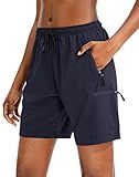 SANTINY Women's 5''/ 7''/9'' Hiking Cargo Shorts Quick Dry Lightweight Summer Shorts for Women Athletic Golf Zipper Pockets(Navy_XL)
