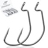 FishTrip 50pcs EWG Hooks for Bass Fishing Hooks, Extra Wide Gap Offset Worm Hook Texas Rig Fish Hooks for Bass Trout Freshwater Saltwater 3/0