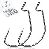 FishTrip 50pcs EWG Hooks for Bass Fishing Hooks, Extra Wide Gap Offset Worm Hook Texas Rig Fish Hooks for Bass Trout Freshwater Saltwater 3/0