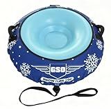 GSO Heavy-Duty Inflatable Snow Tube for Adults & Kids, Winter Snow Sled with Premium Canvas Cover, Smooth Bottom, Cold-Resistant PVC, Reinforced Handles for Sledding Fun (Snow Tube 100/44")