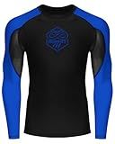 Runhit BJJ Rashguard for Men Jiu Jitsu Compression Shirts Long Sleeve MMA No GI Wrestling Grappling Martial Arts Sports Base Layer Blue 2XL