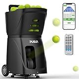 PUSUN Tennis Ball Machine, Tennis Ball Launcher with App/Remote/iWatch Control, Max Speed of 75Mph, 1.8-8s/Ball, Multiple Training Modes(AI Drill/Programming/Random/Vary Speed) 4-6Hrs Battery Life