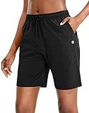G Gradual Women's Bermuda Shorts Jersey Shorts with Deep Pockets 7" Long, Quick Dry, Elastic Waist, Athletic (Black, X-Large)