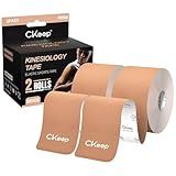 CKeep Kinesiology Tape, Uncut 2 Rolls, Original Cotton Elastic Premium Athletic Tape,Latex Free Hypoallergenic, 2inch x 16ft, Beige