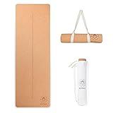 ECOGA Premium Cork Yoga Mat With Alignment Marks - 5mm Thick Non Slip Hot Yoga Mat - Eco-friendly Non Toxic - Includes Strap and Bag