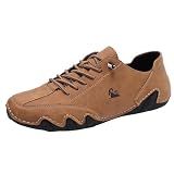 OJPO Driving Shoes for Men Casual Slip Ons Mens Fashion Shoes Comfort Handmade Chukka Dress Casual Shoes Size 11.5(Narrow) Brown