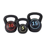 BalanceFrom Vinyl Kettlebell Set, 30LBS Set Including 5lb, 10lb, 15lb