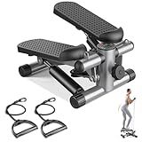 Sweetcrispy Mini Stair Steppers with Resistance Bands for Exercise at Home, Portable Exercise Twist Stepper Machine for Full Body Workout, 300LBS Capacity, Sliver