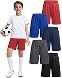 ZUEMET 5 Pack Boys Basketball Shorts Kids Youth Athletic Shorts Quick Dry Sport Clothes with Pockets Size 11-12 Years Black+Navy Blue+Dark Grey+Blue+Red