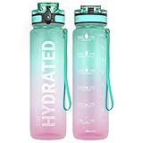 Sahara Sailor Water Bottle 32oz, Durable and Leakproof Water Bottles Motivational with Time Marker, Tritan, BPA Free, Wide Mouth with Easy Clean Brush for Gym, Travel, Home, School, Office (1 Bottle)
