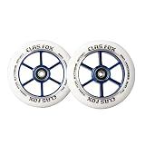 CLAS FOX 110mm One Pair Pro Stunt Scooter Wheels with ABEC-9 Bearings CNC Metal Core (2pcs) (White PU Blue Core)