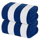 White Classic Stripe Cabana Beach Towels Oversized 2 Pack, Cotton Bath Towel Large - Luxury Plush Thick Hotel Swim Pool Towels for Adults Super Absorbent Quick Dry - 35x70 Mild Navy Blue | 2 Pack
