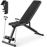 Adjustable Weight Bench for Home Gym, Foldable Workout Bench for Full Body Fitness Dumbbell Exercise, 600LBS Incline Decline Flat Bench with Resistance Bands for Strength Training