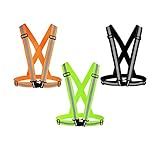 Awnuuw Reflective Vest Running Gear 3Pack, Adjustable Safety Vests High Visible Reflective Belt Straps for Night Running, Outdoor Cycling, Motorcycle, Dog Walking (Green,Black,Orange)