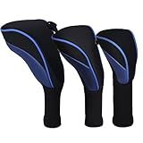 Golf Club Head Covers Set (3 Pieces) for Fairway Woods, Driver, and Hybrids - Long Neck Mesh Design with Interchangeable 3/4/5/6/7/X Number Tags - Golf Accessories for Men and Women (Blue)