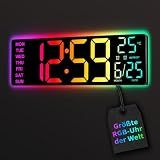EASYERA 16.5" Large Digital Wall Clock with BT Sync, RGB Lights with 11 Scenes Mode Remote Control, Dual Alarms with Big LED Display, Auto DST, Temperature for Classroom Gaming