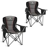ALPHA CAMP Heavy Duty Camping Chair 500 LBS Capacity, Oversized Folding Chair for Heavy People, Padded Portable Outdoor Chair with Cooler Bag & Cup Holder for Camping, Fishing, Beach,Black,2PC