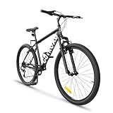 MarKnig Hardtail Mountian Bike with 7 Speeds Drivetrain for Adult, 26 Inch Mens Womens MTB with Widened Carbon Steel Frame, Front Suspension, Commuting Bikes with V Brakes(X5 Black)