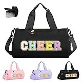 Cheer Bag with Shoes Compartment for Girls Cheerleader Gifts, Personalized Cheerleading Sport Gym Duffel Bags, Cute Chenille Letter Gymnastics Duffle Bag Cheer Gift for Teen Girl Athletes(Black)