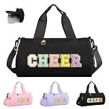 Cheer Bag with Shoes Compartment for Girls Cheerleader Gifts, Personalized Cheerleading Sport Gym Duffel Bags, Cute Chenille Letter Gymnastics Duffle Bag Cheer Gift for Teen Girl Athletes(Black)