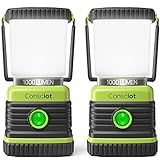 Consciot LED Battery Powered Camping Lantern, 1000LM, 4 Light Modes, IPX4 Waterproof Portable Tent Flashlight for Power Outages, Emergency, Hurricane, Hiking, Light Green, 2-Pack