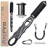 2-in-1 Fish Lip Gripper, One-Finger Operation Aluminum Alloy Fish Gripper with Scale, 40lb Weighing Fish Grabber for Large Fish, 360° Swivel Handle, Corrosion-Resistant for Saltwater & Freshwater