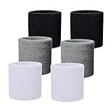 Fecawd 6 Pack Wristbands Sweatbands for Men & Women, Breathable Tennis Wrist Bands Absorbent Sweat Band Multiuse Wristband for Basketball, Running, Gym, Working Out(Black,White,Grey)
