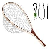 SF Fly Fishing Landing Net Soft Silicone Rubber Small Mesh Catch and Release Wood Frame Trout Net with Green Magnetic Release Combo Kit