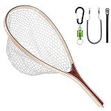 SF Fly Fishing Landing Net Soft Silicone Rubber Small Mesh Catch and Release Wood Frame Trout Net with Green Magnetic Release Combo Kit