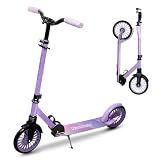 Nattork Kick Scooter for Teens Adults, Max Load 240 LBS, Adjustable Height Foldable with 8" Large Wheels, Anti-Shock Suspension Purple