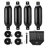 Affordura Boat Fender 4 Pack Boat Bumpers Fenders 6.5 Inch with 4 Ropes, Boat Bumpers for Pontoon Boat Fenders Inflatable (Black)