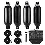 Affordura Boat Fenders 4 Pack Boat Bumpers with Ropes, Black, 6.5 in