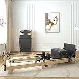 Pilates Reformer, PAETA 92" Wooden Foldable Pilates Reformer Machine with Springs, Pilates Machines for Home Use and Studio, Pilates Equipment with Sitting Box, Jump Board and Accessories