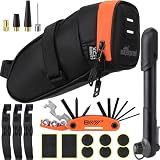 Bicycle Saddle Repair Bag with Tire Patch and Inflate Pump - Portable Travel Emergency Tool Kit, Bike Accessories for Adult Bikes with IPX4 Waterproof