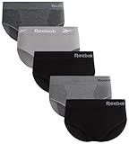 Reebok Hipster Panties for Women - 5 Pack Stretch Performance Seamless Underwear with Relaxed Tagless Waist (S-XL), Size Large, Black/Charcoal/Heather Grey Melange/Black/Steel Grey