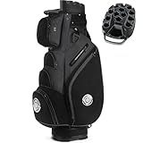 Shopsource Golf Cart Bag, 14 Way Top Golf Bag with Full-Length Dividers, Cart Bags for Men Women, Golf Club Bags with Ergonomic Padded Strap, Zippered Pockets, Rain Hood Grey and Black