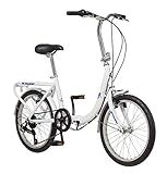 Schwinn Loop Adult Folding Bike for Men and Women, 20-inch Wheels, 7-Speed Drivetrain, Rear Cargo Rack, Carrying Bag, White