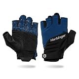 Harbinger Training Grip Gloves 3.0 – Durable, Padded Leather Palm, Enhanced Grip, Breathable 4-Way Stretch Lycra, Adjustable Hook-and-Loop Closure, Quick Removal Tabs, Weightlifting, Blue, Large