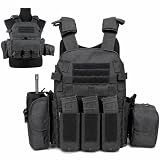 Veasunverse Tactical Vest for Airsoft & Paintball, Adjustable MOLLE Plate Carrier with Patch Panels for Hunting & Outdoor Training(Black)