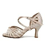 AOQUNFS Women Rhinestone Latin Dance Shoes Ballroom,L429,Beige-7.5,US 5