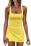 Nirovien Athletic Dress for Women Romper Dresses for Women Workout Dress with Built in Shorts Golf Dresses(Light Yellow,XS)