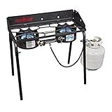 Camp Chef Explorer, Two Burner Stove, Two 30,000 BTU's cast-aluminum burners, Cooking Dimensions: 14 in. x 32 in, Black