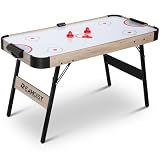 58 Inch Foldable Air Hockey Table, LED Folding Hockey Table Game Set w/2 Pucks, 2 Pushers, Powerful Motor, Hockey Table Gaming Set for Adults and Kids, Home Game Room (Oak)
