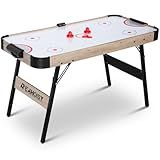58 Inch Foldable Air Hockey Table, LED Folding Hockey Table Game Set w/2 Pucks, 2 Pushers, Powerful Motor, Hockey Table Gaming Set for Adults and Kids, Home Game Room (Oak)